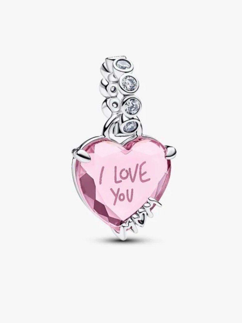 Pandora Sterling Silver Pink Heart 'I Love You MOM’ Charm Pendant